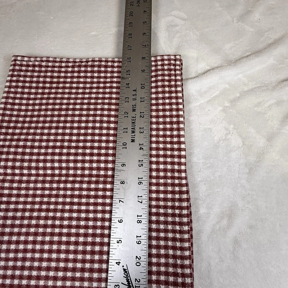 Vintage Gingham Kitchen Towel Napkin Lot Burgundy White Woven Check Set of 8